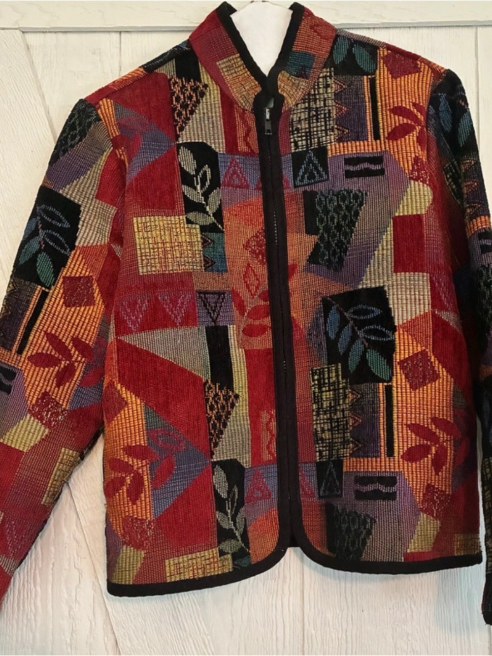 Coldwater Creek Tapestry Textured Zip Patterned Jacket Boho Women SZ PS